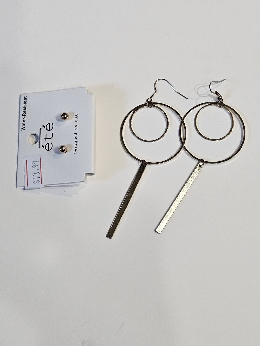 Set-Gold Double Circle Earrings with Bar Drop
